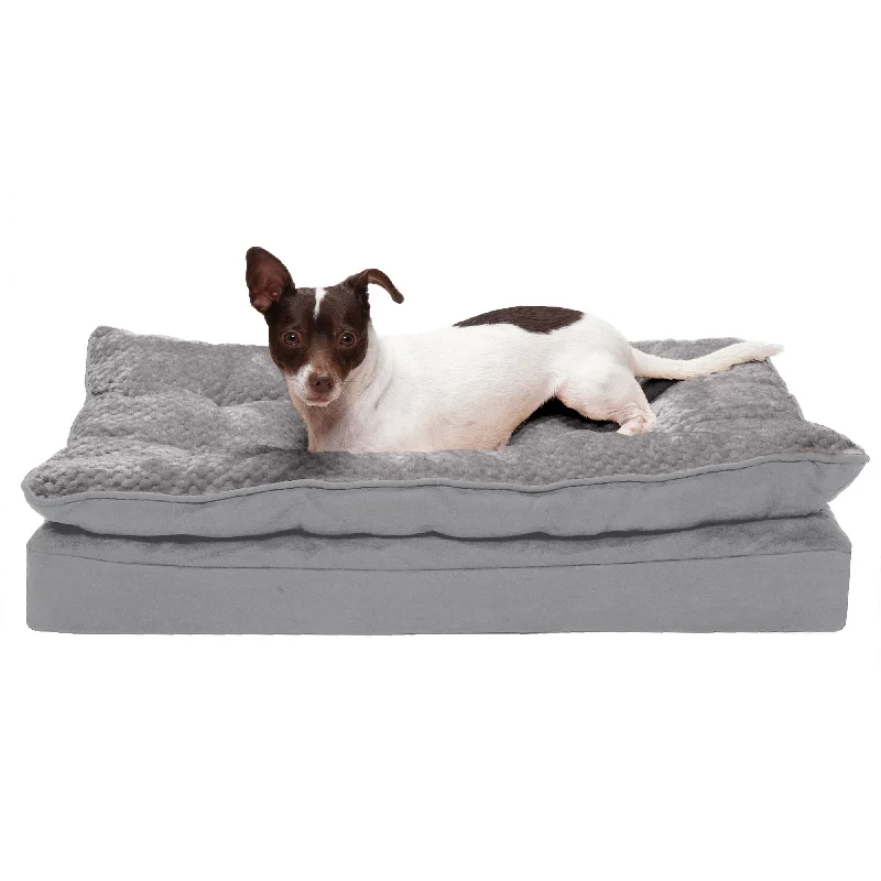 FurHaven Minky Faux Fur & Suede Pillow-Top Orthopedic Dog Bed - Medium, Titanium Gray