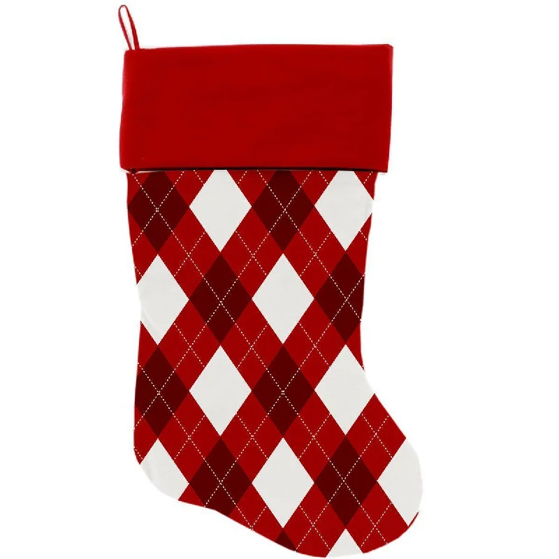 Candy Cane Argyle Christmas Stocking