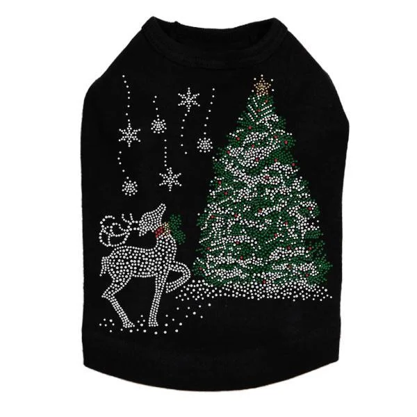 Christmas Tree With Reindeer Rhinestone Dog Tank