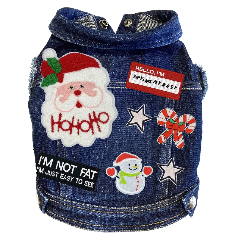 Custom Christmas Denim Dog Jacket Ho Ho Ho