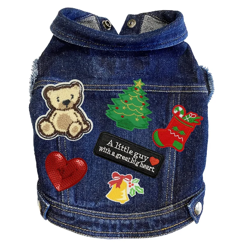 Custom Christmas Denim Dog Jacket Little Guy