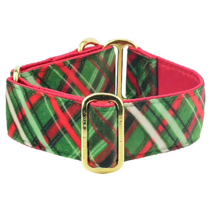 Elite Velvet Dog Collar Christmas Plaid Green