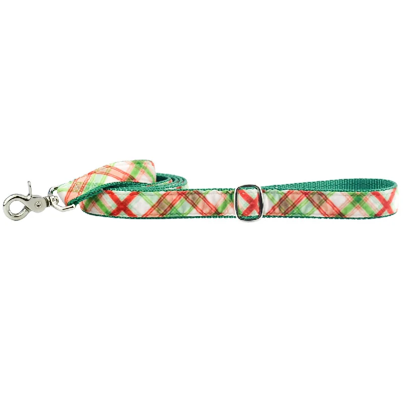 Elite Velvet Dog Leash Christmas Plaid Cream