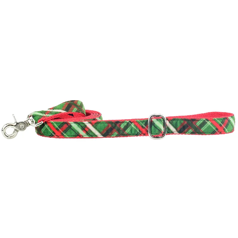 Elite Velvet Dog Leash Christmas Plaid Green