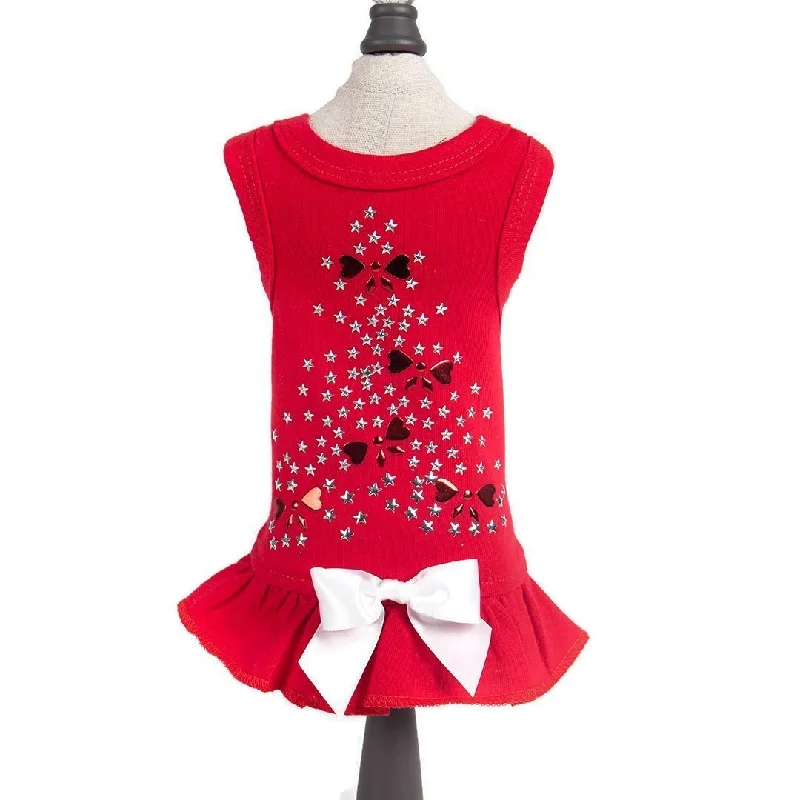 Holiday Sparkle Dog Dress Red Medium