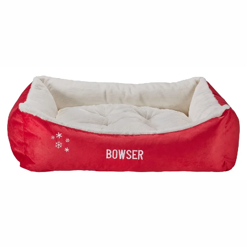 Personalized Holiday Crimson Microvelvet Scoop Dog Bed