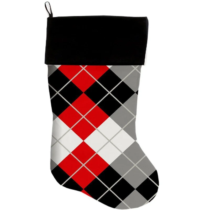 Red and Grey Argyle Christmas Stocking