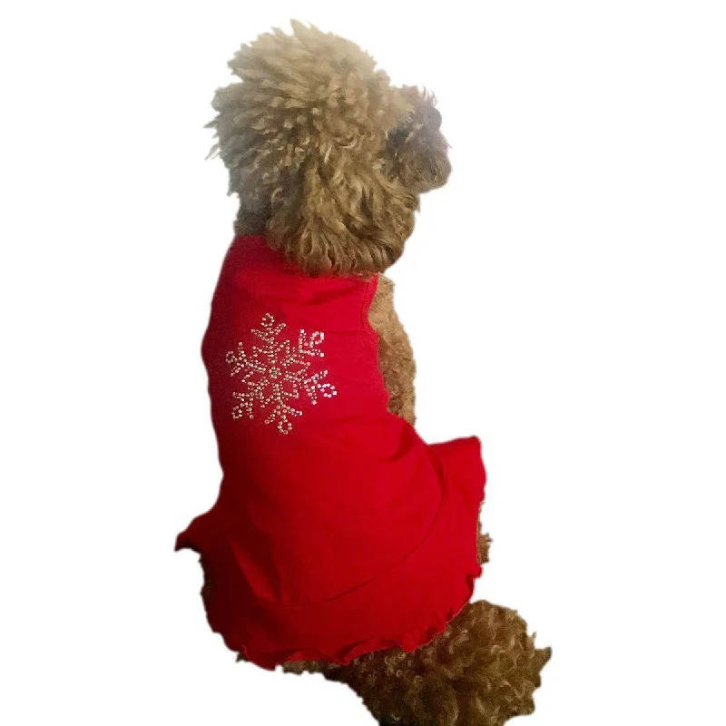 Rhinestone Snowflake Dog Dress Red