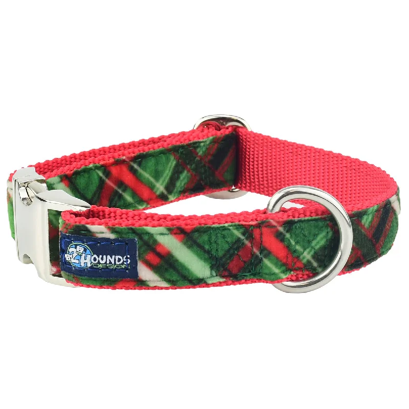 Velvet Essential 1" Dog Collar Christmas Plaid Green