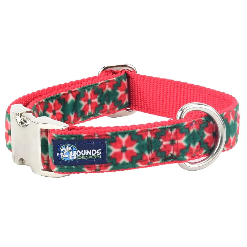 Velvet Essential 1" Dog Collar Poinsettia Holiday